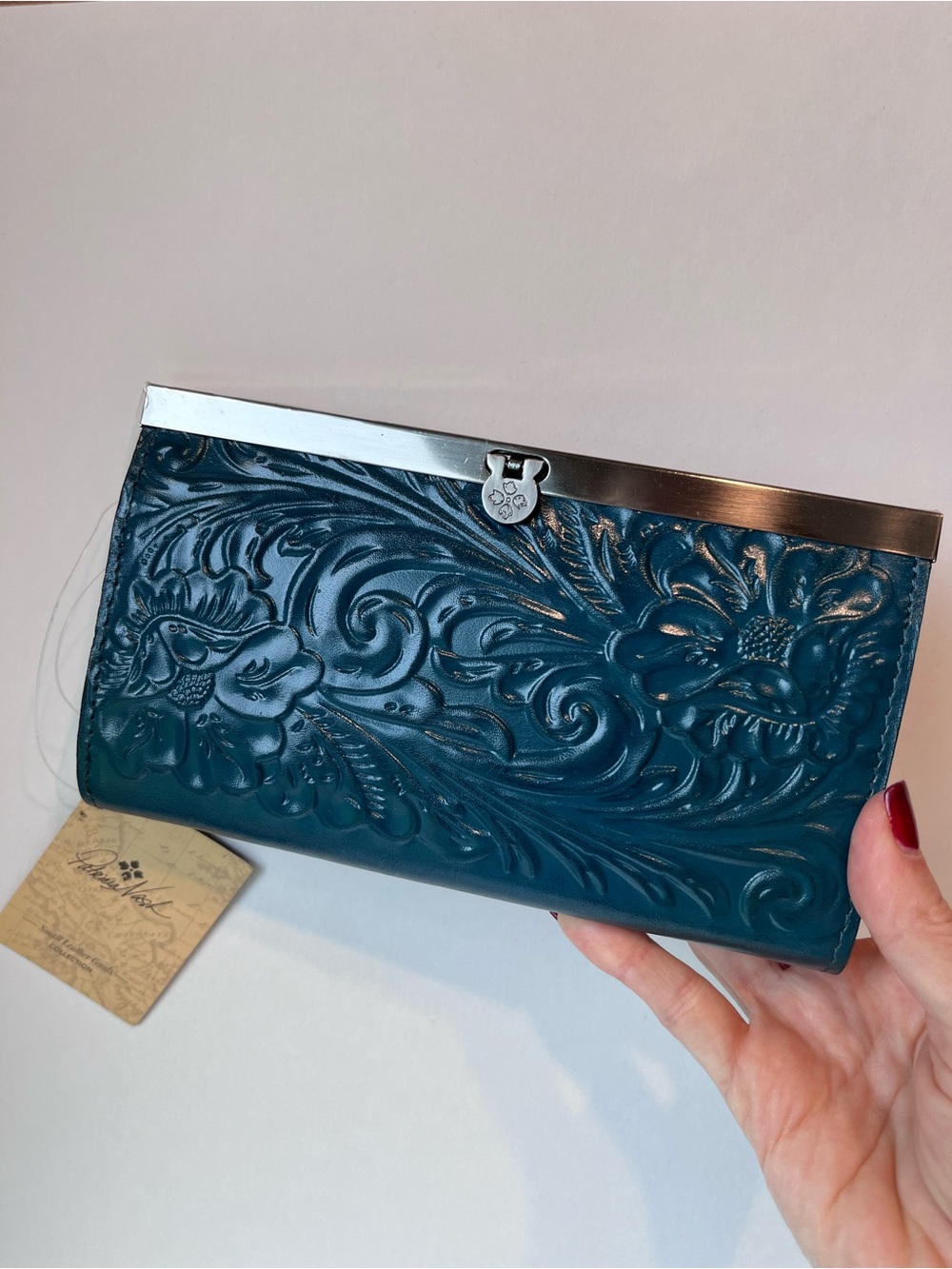 Patricia Nash Cauchy Teal Embossed Tooled Leather Wallet NWT